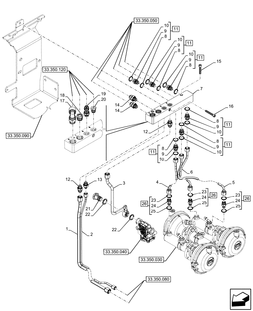 Схема запчастей Case IH OPTUM 270 CVT - (33.350.070) - VAR - 758035 - 758036 - ANTILOCK BRAKING SYSTEM (ABS), BRAKE SERVO, LINE (33) - BRAKES & CONTROLS