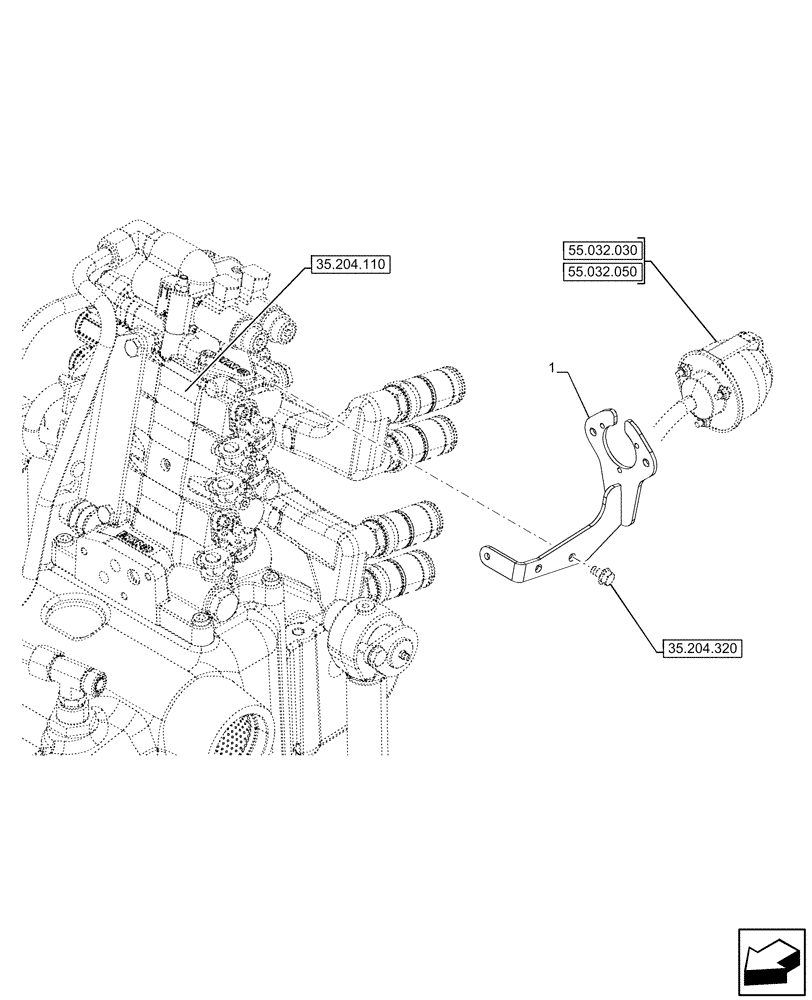 Схема запчастей Case IH FARMALL 120U - (35.204.320) - VAR - 334121, 334195, 390183 - 3 REMOTE CONTROL VALVES, REAR, BRACKET, ELECTRICAL SOCKET (35) - HYDRAULIC SYSTEMS