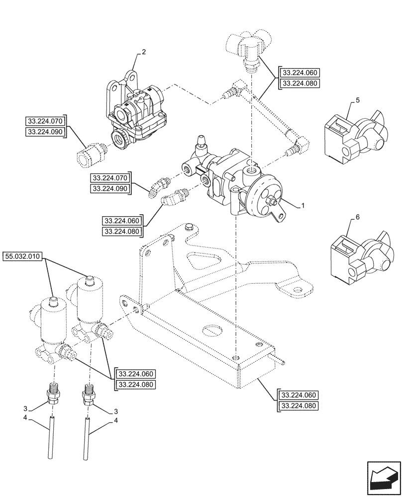 Схема запчастей Case IH OPTUM 270 CVT - (33.224.010) - VAR - 758038, 758039 - PNEUMATIC TRAILER BRAKE, VALVE (33) - BRAKES & CONTROLS