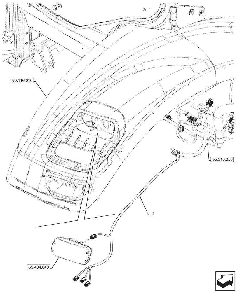 Схема запчастей Case IH OPTUM 270 CVT - (55.511.010) - VAR - 391364, 758686, 758687, 758688, 758689, 758690 - REAR LIGHT, HARNESS (55) - ELECTRICAL SYSTEMS