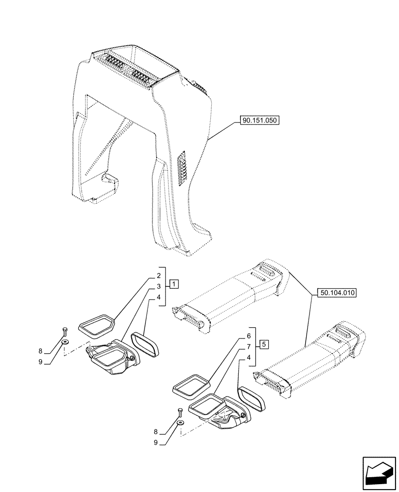 Схема запчастей Case IH OPTUM 300 CVT - (50.104.030) - VAR - 758787, 758788, 758789 - AIR CONDITIONER, AIR DUCT, FRONT (50) - CAB CLIMATE CONTROL