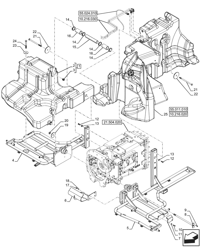 Схема запчастей Case IH OPTUM 270 CVT - (10.216.010) - VAR - 391131, 758001 - FUEL TANK, SUPPORT, EXTRA FUEL TANK (10) - ENGINE