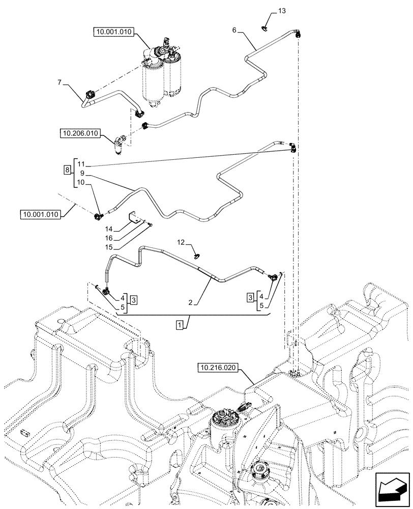 Схема запчастей Case IH OPTUM 270 CVT - (10.216.030) - VAR - 391131, 758001 - FUEL LINE (10) - ENGINE