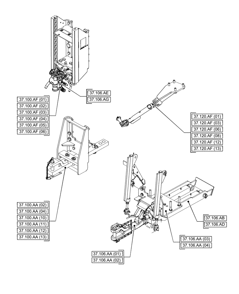 Схема запчастей Case IH PUMA 165 CVT - (00.000.37[03]) - PICTORIAL INDEX - HITCHES, DRAWBARS AND IMPLEMENT COUPLINGS (00) - GENERAL & PICTORIAL INDEX