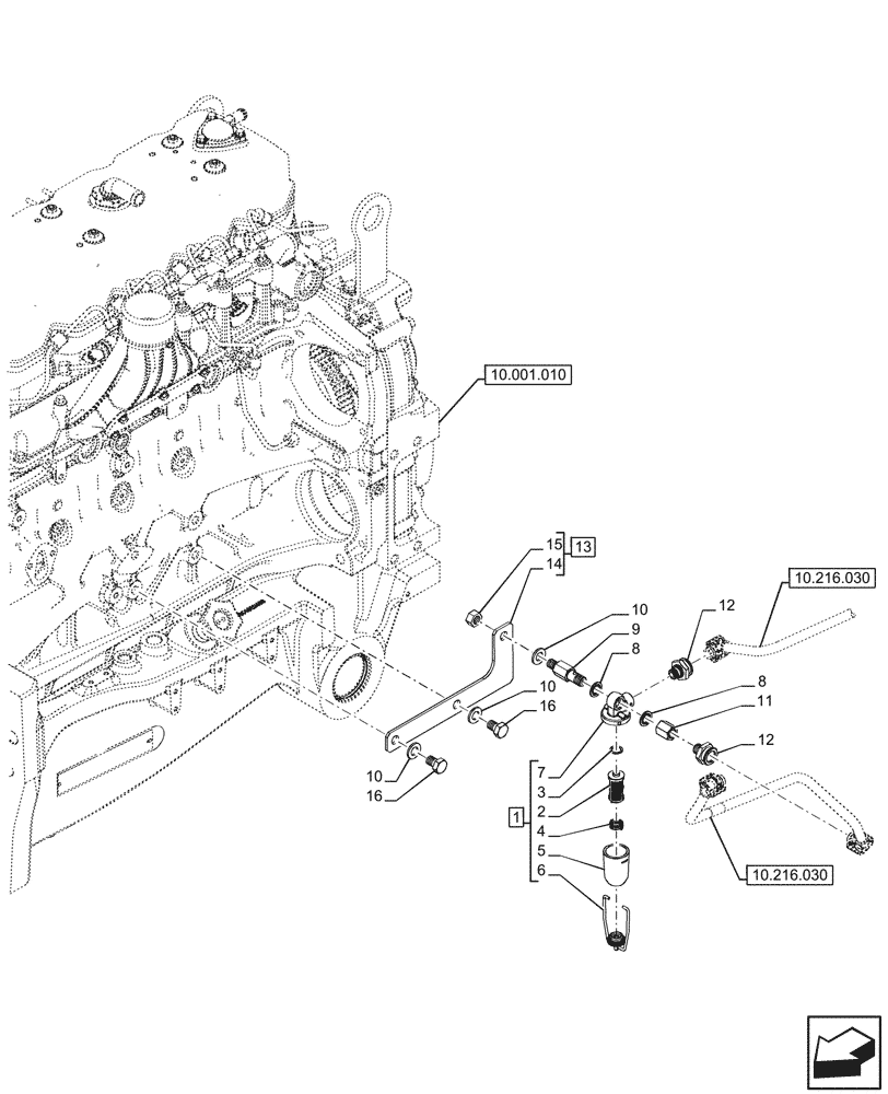 Схема запчастей Case IH OPTUM 300 CVT - (10.206.010) - VAR - 391131, 758001 - FUEL FILTER (10) - ENGINE