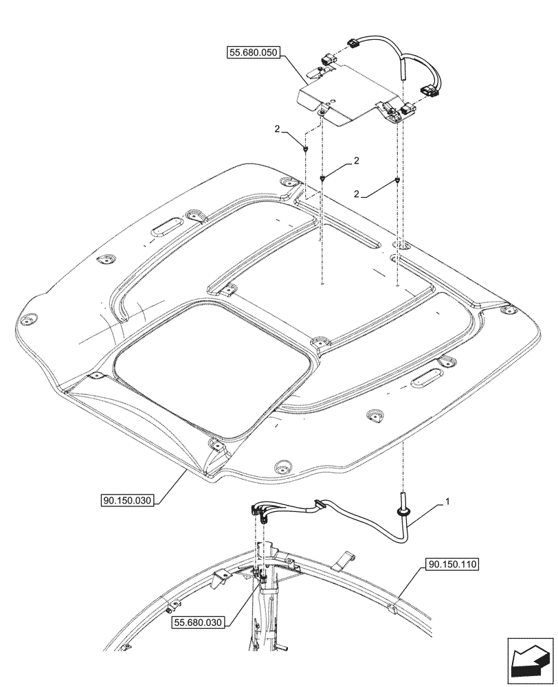 Схема запчастей Case IH OPTUM 300 CVT - (55.680.010) - VAR - 391226 - GPS RECEIVER, WIRE HARNESS (55) - ELECTRICAL SYSTEMS