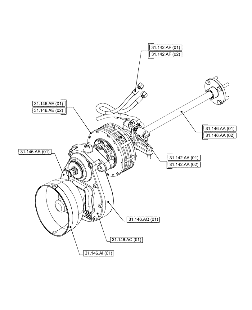 Схема запчастей Case IH PUMA 165 CVT - (00.000.31[03]) - PICTORIAL INDEX - IMPLEMENT POWER TAKE-OFF (00) - GENERAL & PICTORIAL INDEX