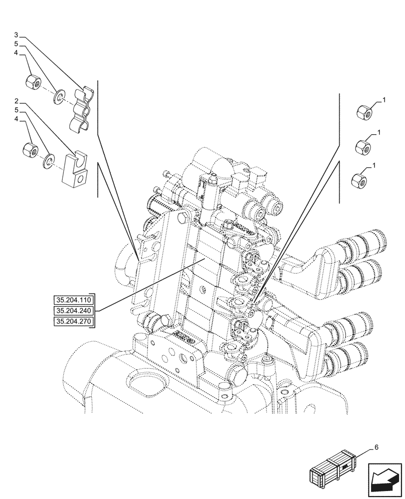 Схема запчастей Case IH FARMALL 110U - (35.204.340) - VAR - 334121, 758294, 331844, 758295, 332844 - REAR REMOTE CONTROL VALVE, CLAMP, BRACKET (35) - HYDRAULIC SYSTEMS