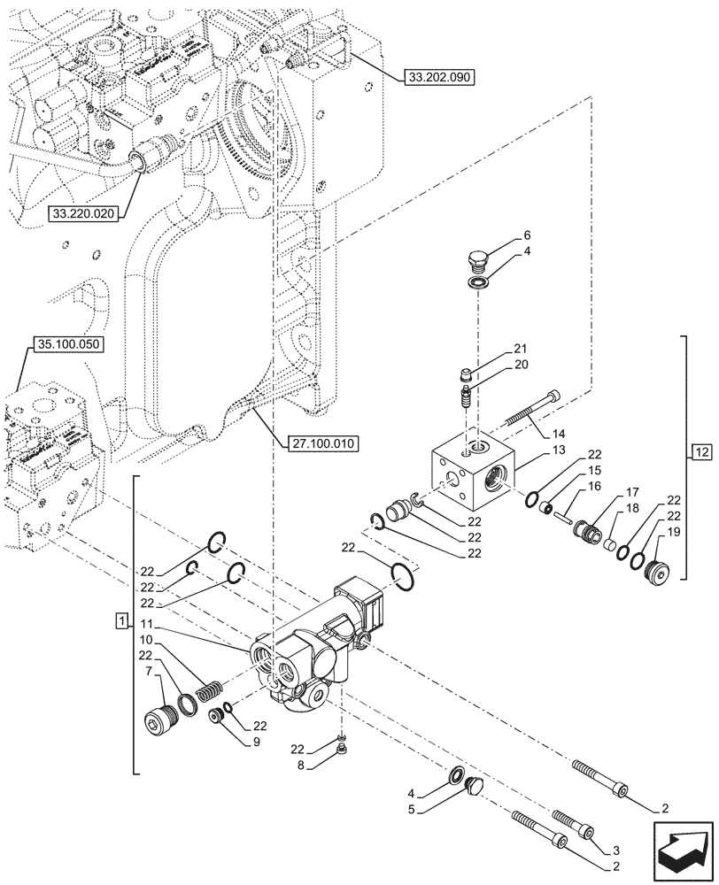 Схема запчастей Case IH OPTUM 270 CVT - (33.220.010) - VAR - 758037, 758039, 758044 - TRAILER BRAKE VALVE, W/O ANTILOCK BRAKING SYSTEM (ABS) (33) - BRAKES & CONTROLS