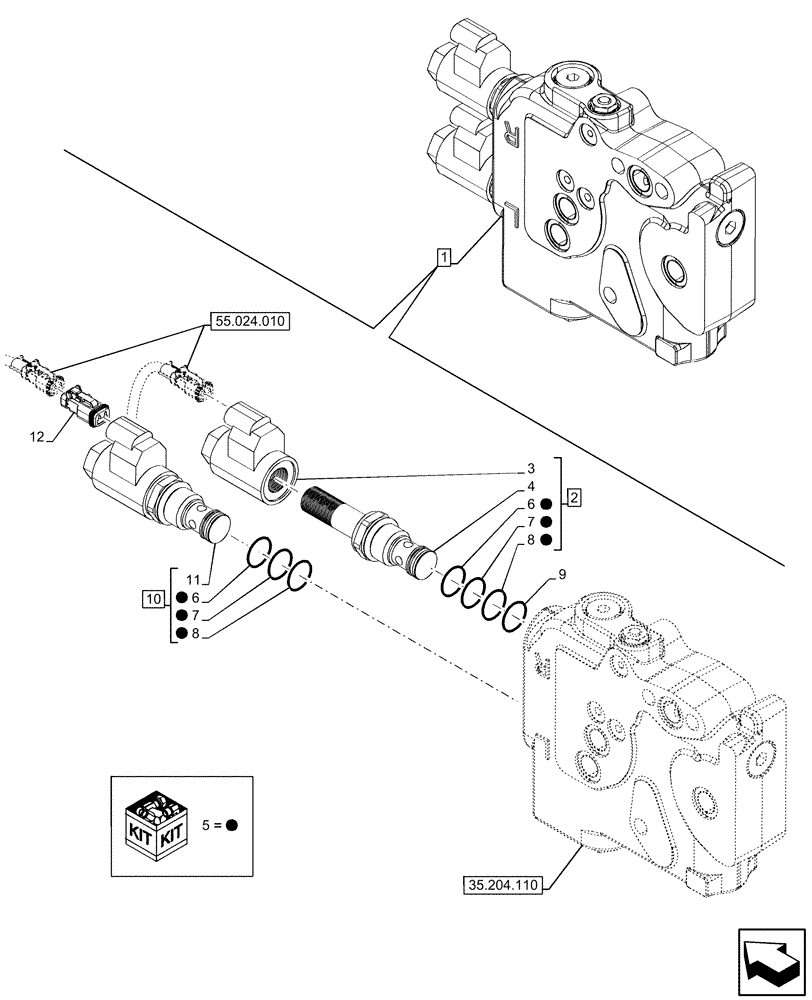 Схема запчастей Case IH OPTUM 270 CVT - (55.035.030) - VAR - 758060, 758061 - REMOTE CONTROL VALVE, COMPONENTS, SOLENOID (55) - ELECTRICAL SYSTEMS