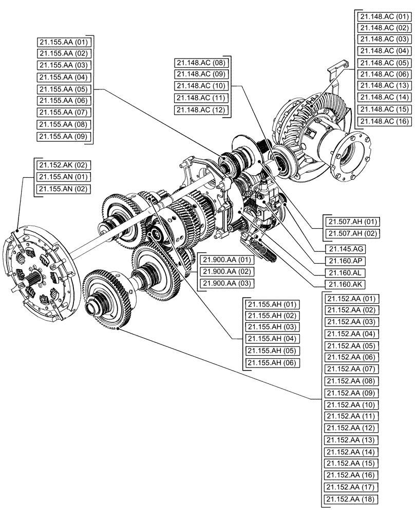 Схема запчастей Case IH PUMA 165 CVT - (00.000.21[02]) - PICTORIAL INDEX - TRANSMISSION (00) - GENERAL & PICTORIAL INDEX