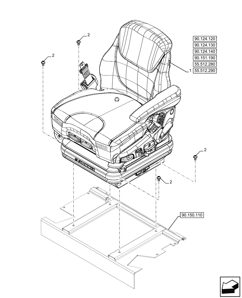 Схема запчастей Case IH OPTUM 270 CVT - (90.124.110) - VAR - 758789 - DRIVER SEAT, AIR SUSPENSION, COMFORT PACK 3 (90) - PLATFORM, CAB, BODYWORK AND DECALS