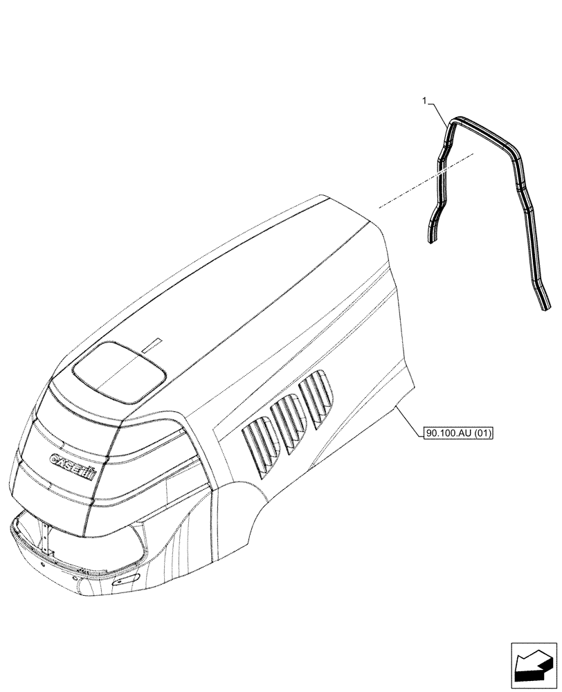 Схема запчастей Case IH PUMA 150 - (90.100.AU[03]) - VAR - 391216, 758207, 758208, 758210 - HOOD, SEAL (90) - PLATFORM, CAB, BODYWORK AND DECALS