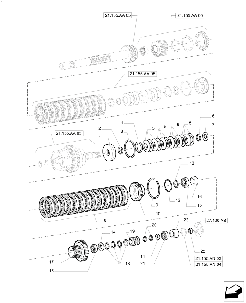 Схема запчастей Case IH PUMA 230 - (21.155.AN[06]) - CENTRAL REDUCTION GEARS - FAST/SLOW RANGE CLUTCH (21) - TRANSMISSION