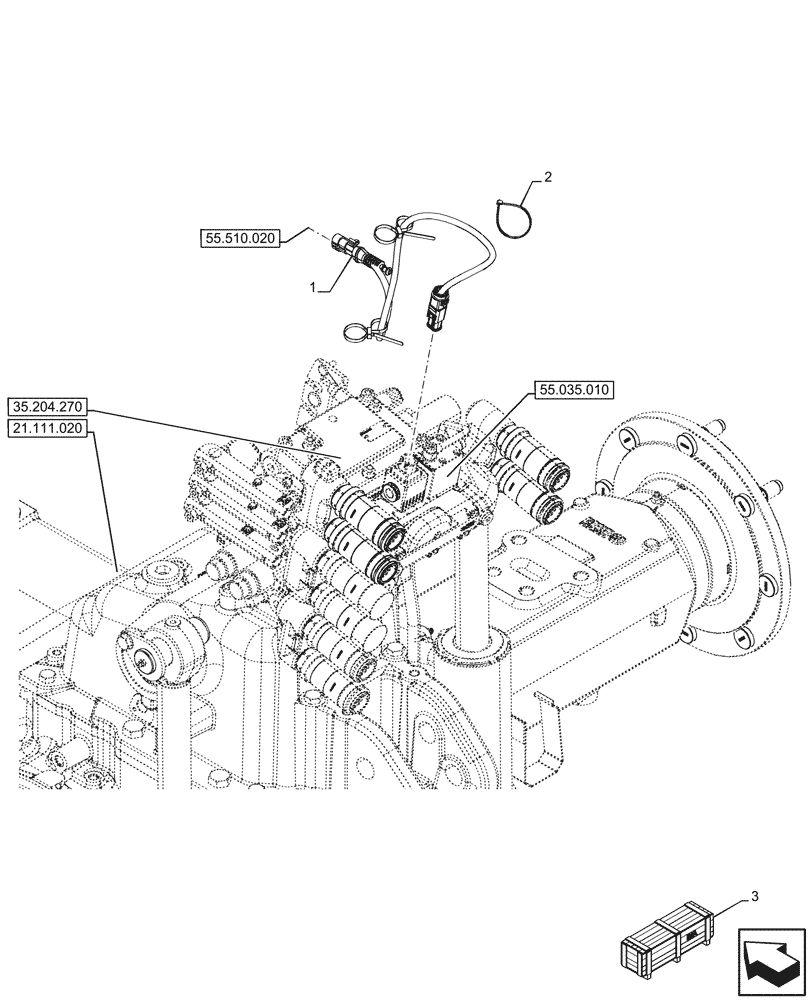 Схема запчастей Case IH FARMALL 110U - (55.024.030) - VAR - 758295, 332844 - TRANSMISSION, HARNESS, W/ DIVERTER (55) - ELECTRICAL SYSTEMS