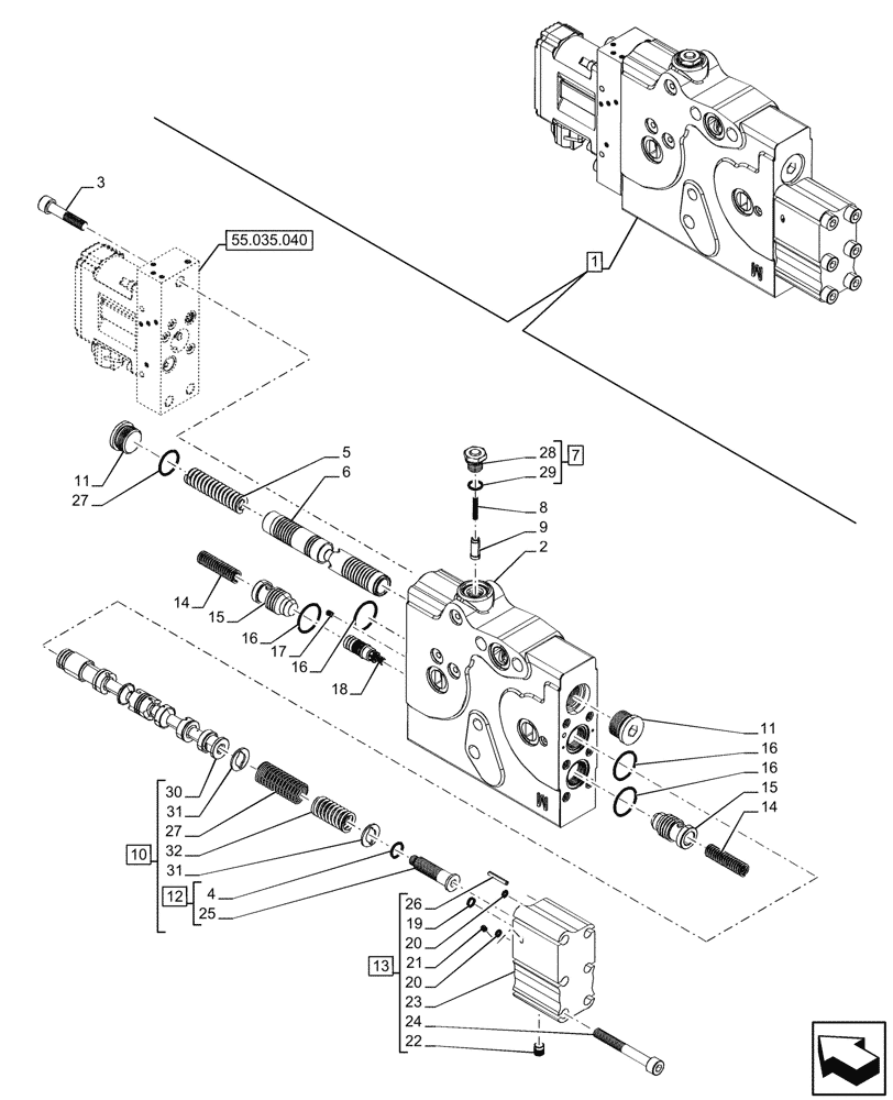 Схема запчастей Case IH OPTUM 270 CVT - (35.204.120) - VAR - 758060, 758061 - REMOTE CONTROL VALVE, COMPONENTS (35) - HYDRAULIC SYSTEMS