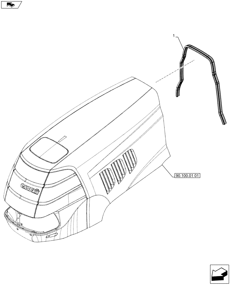 Схема запчастей Case IH PUMA 130 - (90.100.01[02]) - HOOD, SEAL (90) - PLATFORM, CAB, BODYWORK AND DECALS