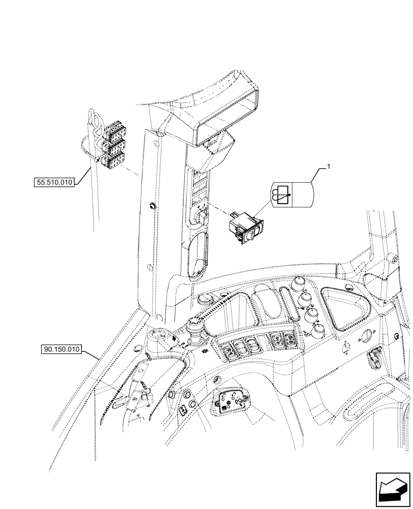 Схема запчастей Case IH FARMALL 120U - (55.518.070) - VAR - 331444, 332147, 336730, 339434 - REAR WIPER SWITCH, WASHER (55) - ELECTRICAL SYSTEMS