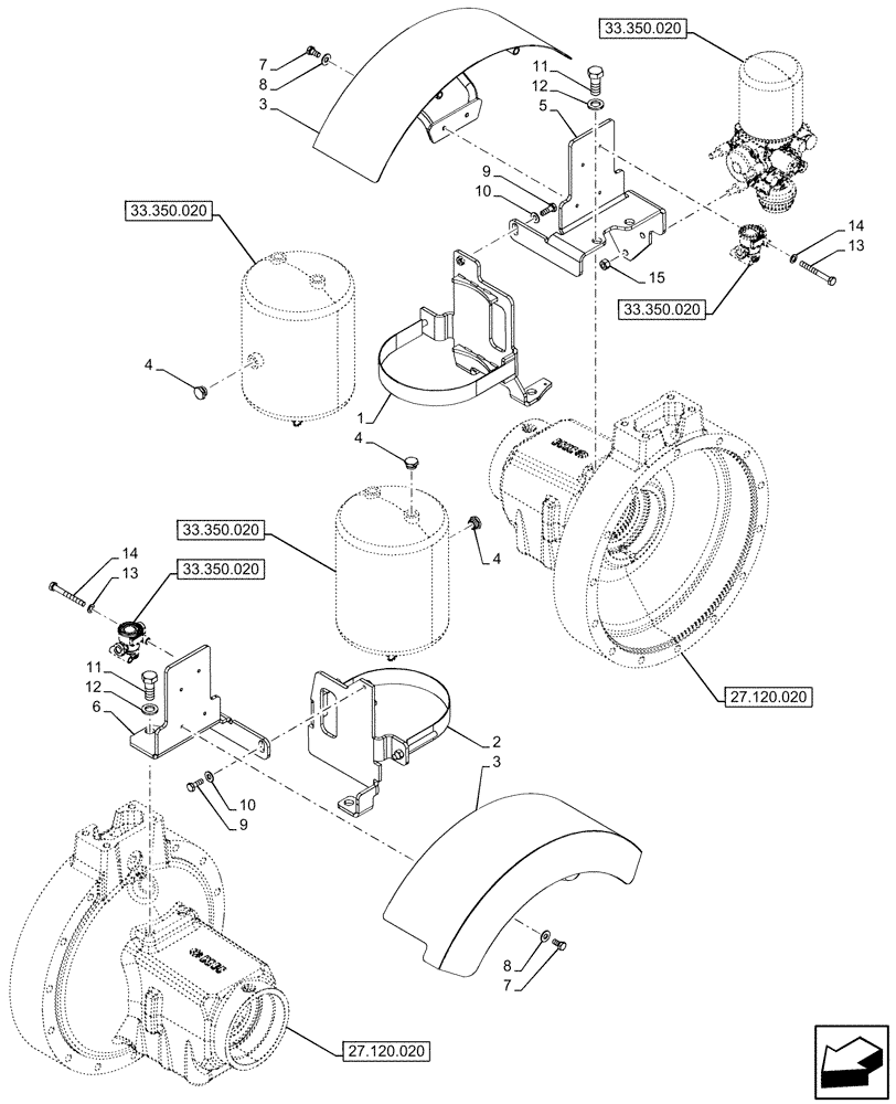 Схема запчастей Case IH OPTUM 270 CVT - (33.350.150) - VAR - 758038, 758039, 758041, 758042, 758044 - ANTILOCK BRAKING SYSTEM (ABS), SUPPORT (33) - BRAKES & CONTROLS