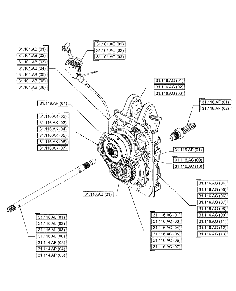 Схема запчастей Case IH PUMA 165 CVT - (00.000.31[01]) - PICTORIAL INDEX - IMPLEMENT POWER TAKE-OFF (00) - GENERAL & PICTORIAL INDEX