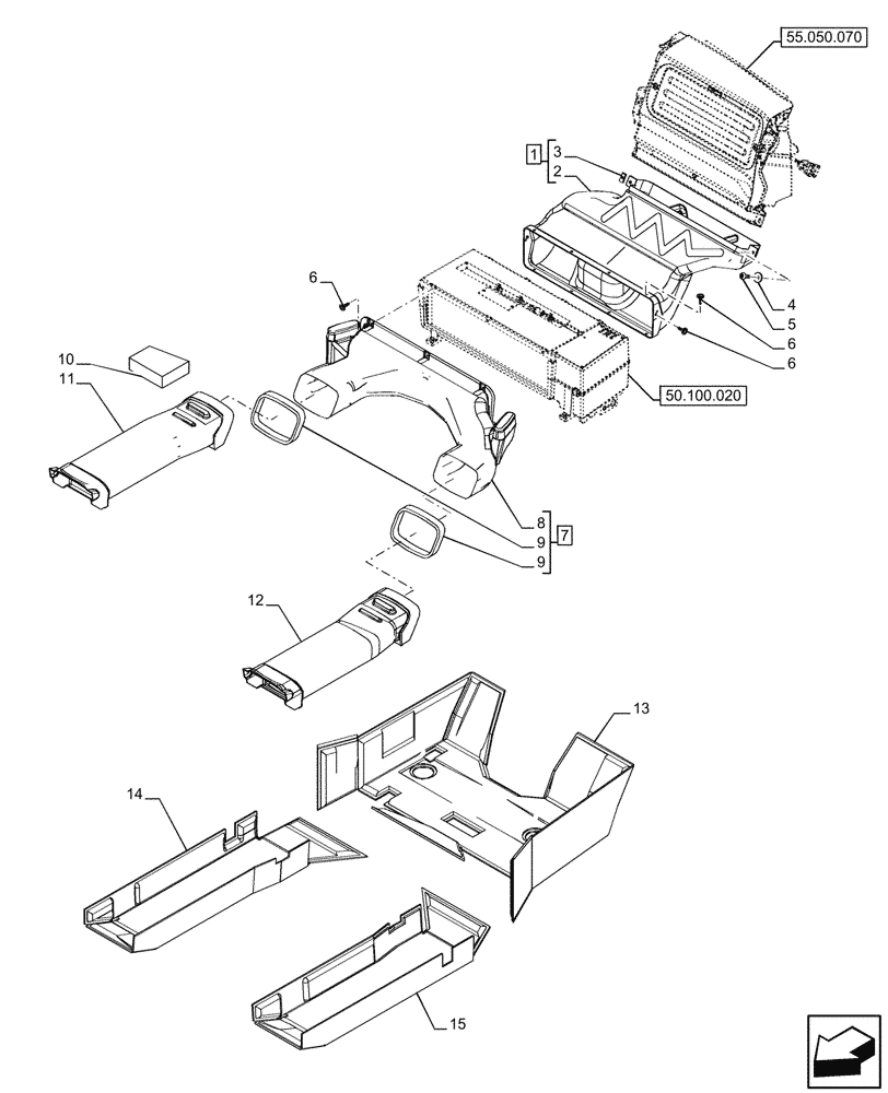 Схема запчастей Case IH OPTUM 300 CVT - (50.104.010) - VAR - 758783, 758784, 758785, 758786, 758787, 758788, 758789, 758790, 758791, 759433 - AIR CONDITIONER, AIR DUCT (50) - CAB CLIMATE CONTROL