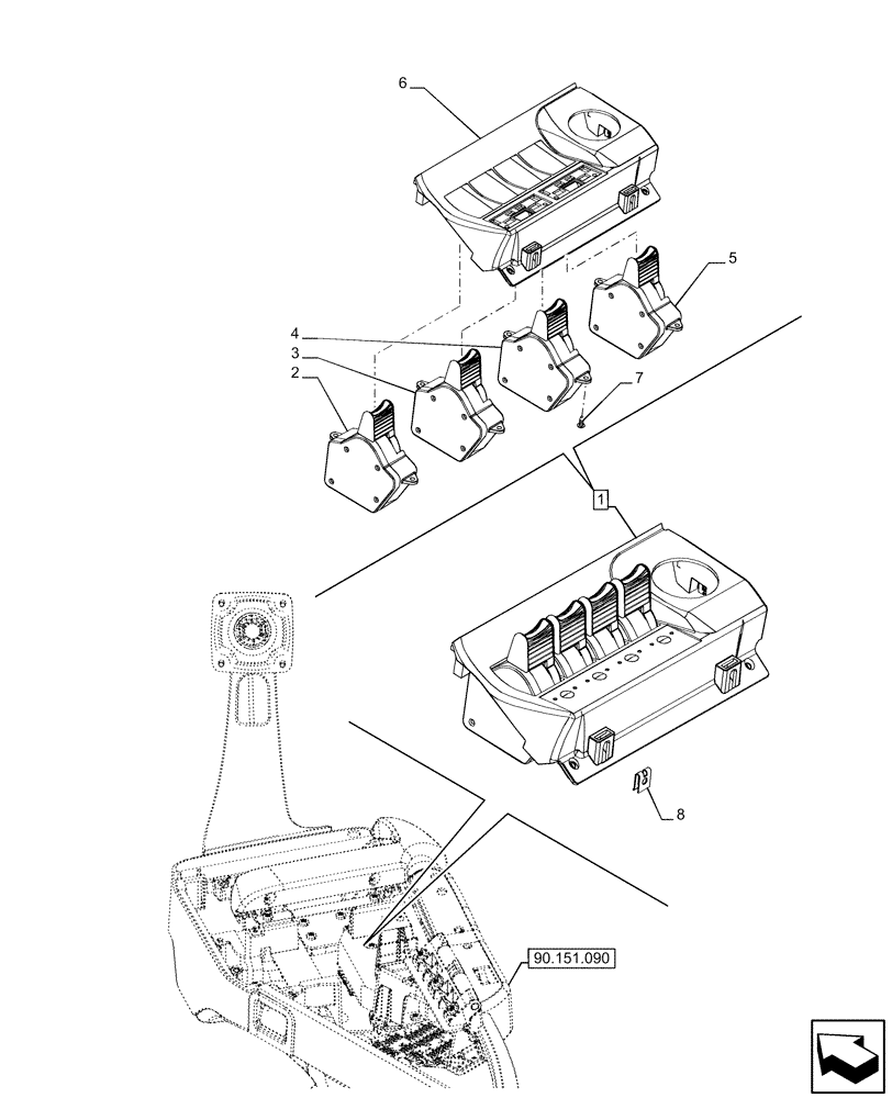 Схема запчастей Case IH OPTUM 270 CVT - (55.035.050) - VAR - 758060, 758061 - 4 REMOTE CONTROL VALVES (EHR), SWITCH (55) - ELECTRICAL SYSTEMS