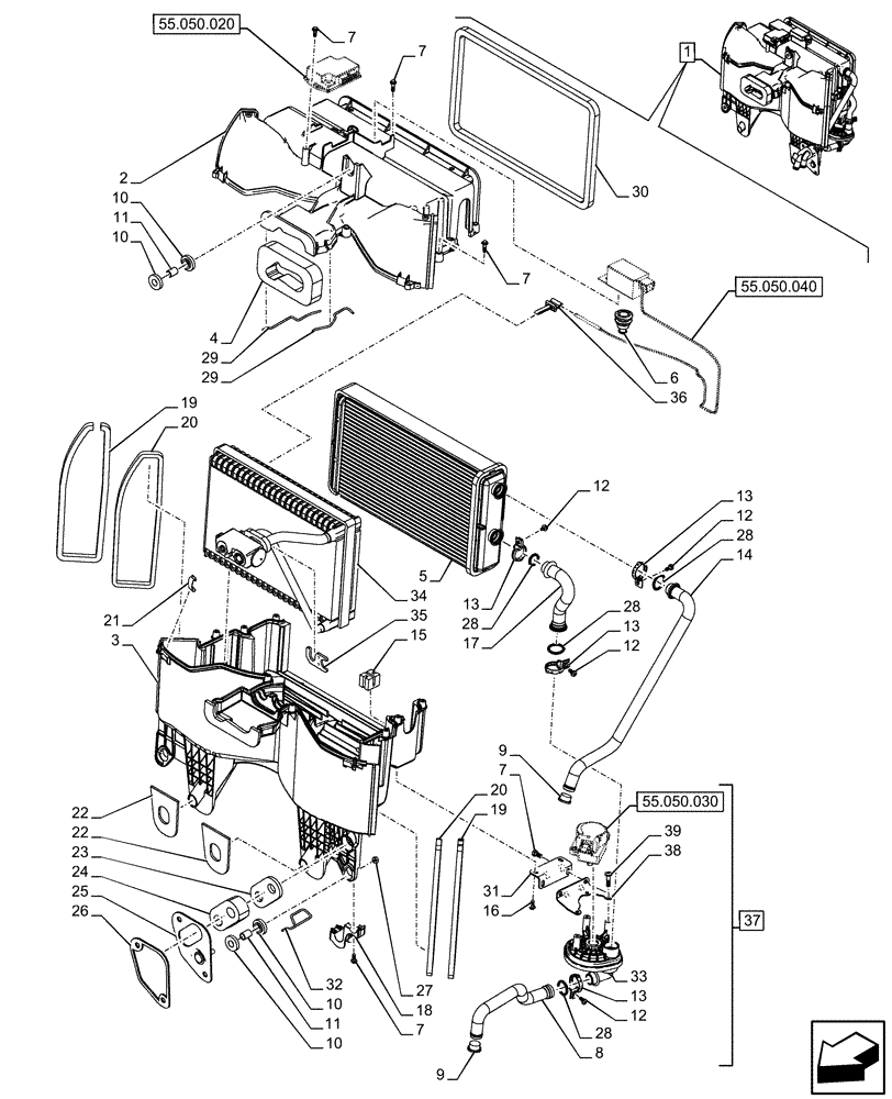 Схема запчастей Case IH FARMALL 120U - (50.100.020) - VAR - 331444, 332147, 336730, 339434 - HEATER, COMPONENTS (50) - CAB CLIMATE CONTROL