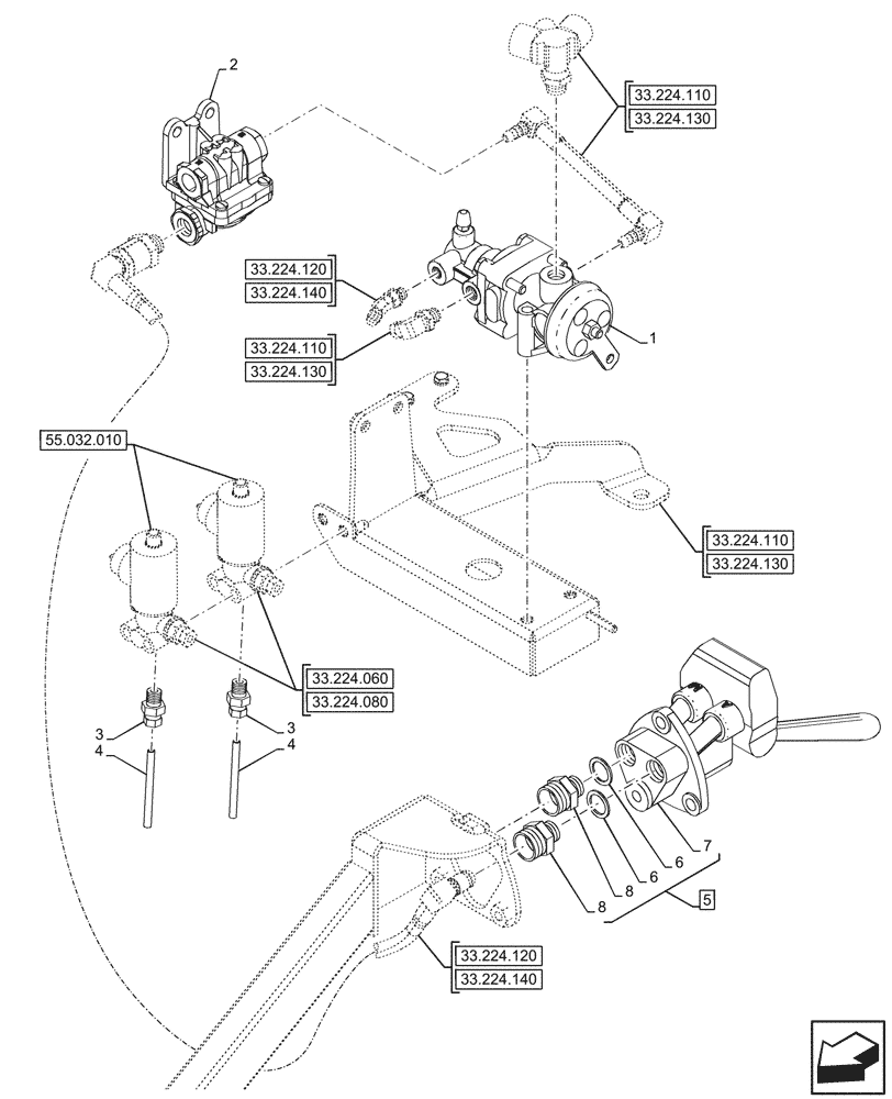 Схема запчастей Case IH OPTUM 270 CVT - (33.224.100) - VAR - 758041, 758042 - PNEUMATIC TRAILER BRAKE, ITALY (33) - BRAKES & CONTROLS