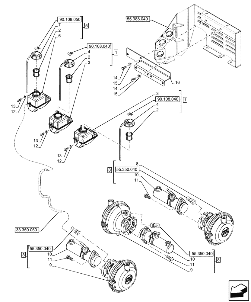 Схема запчастей Case IH OPTUM 270 CVT - (33.350.030) - VAR - 758035 - 758036 - ANTILOCK BRAKING SYSTEM (ABS), BRAKE SERVO, BRAKE FLUID RESERVOIR (33) - BRAKES & CONTROLS