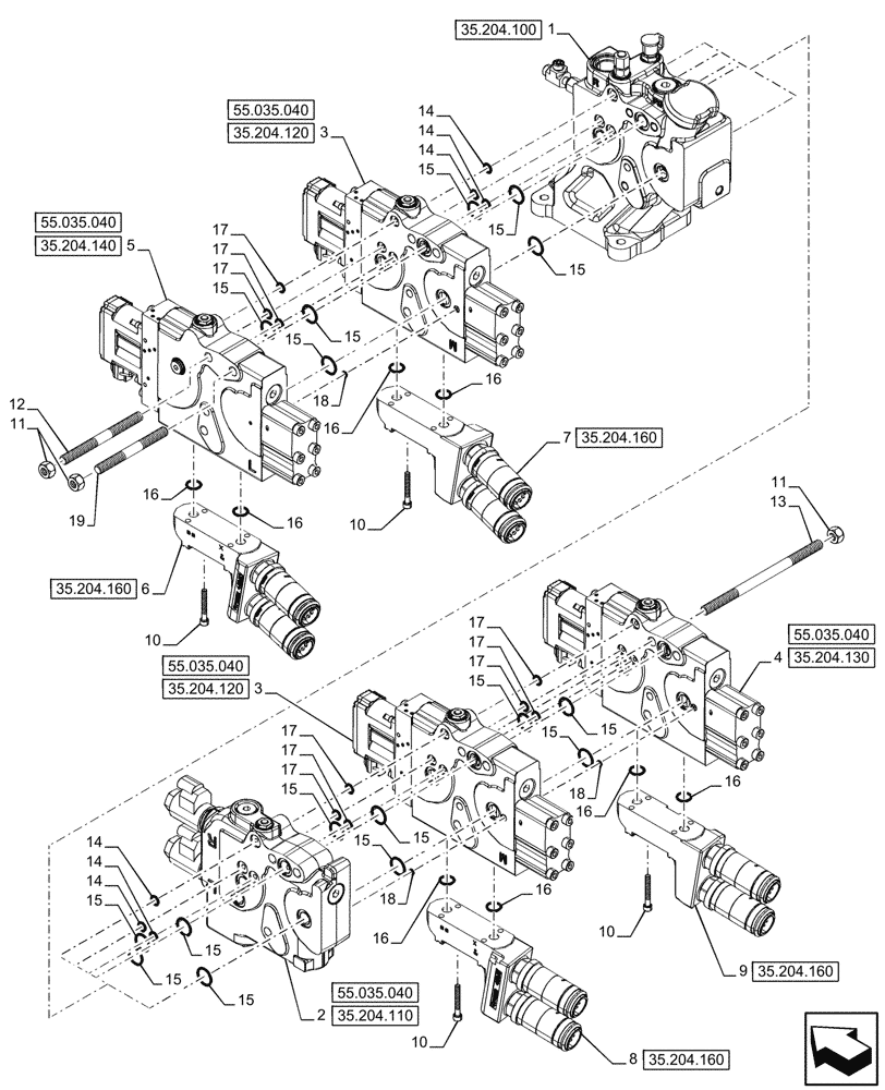 Схема запчастей Case IH OPTUM 270 CVT - (35.204.060) - VAR - 758060 - 4 REMOTE CONTROL VALVES (EHR W/O PB), COMPONENTS (35) - HYDRAULIC SYSTEMS