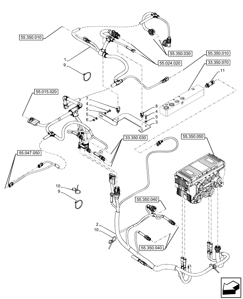 Схема запчастей Case IH OPTUM 300 CVT - (55.350.060) - VAR - 758035 - 758036 - ANTILOCK BRAKING SYSTEM (ABS), HARNESS (55) - ELECTRICAL SYSTEMS