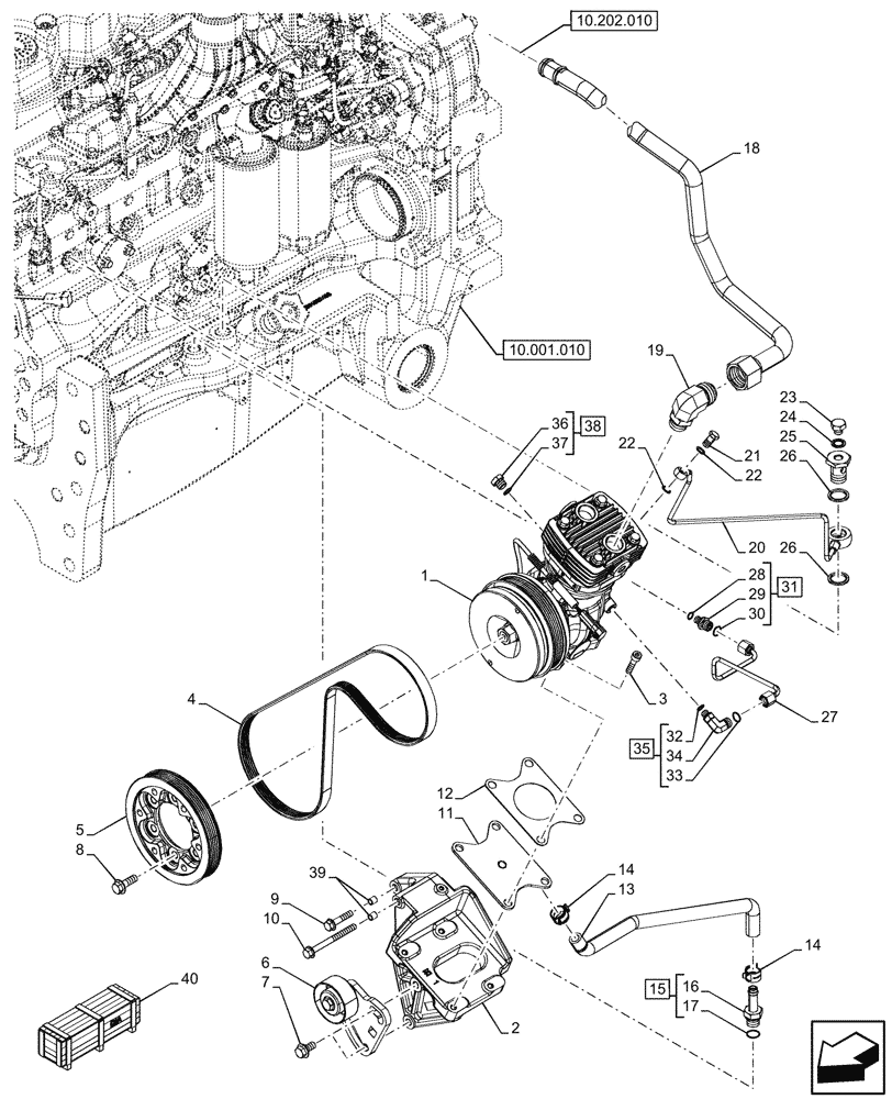 Схема запчастей Case IH OPTUM 270 CVT - (33.224.020) - VAR - 758038, 758039, 758041, 758042, 758044 - PNEUMATIC TRAILER BRAKE, W/O ANTILOCK BRAKING SYSTEM (ABS), COMPRESSOR (33) - BRAKES & CONTROLS