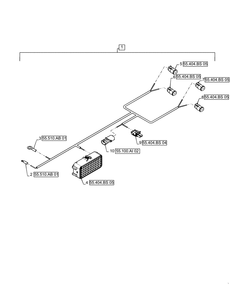 Схема запчастей Case IH PATRIOT 2250 - (55.404.BS[06]) - CAB MOUNTED, HID LIGHT HARNESS (55) - ELECTRICAL SYSTEMS