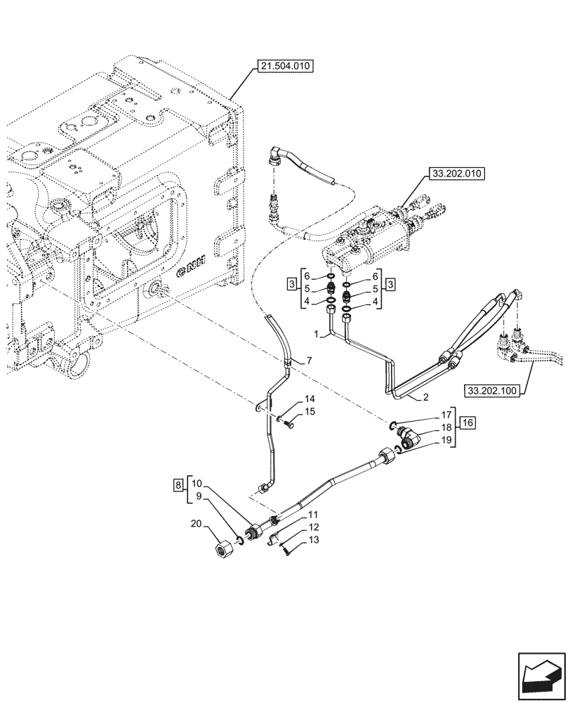 Схема запчастей Case IH OPTUM 270 CVT - (33.202.020) - VAR - 391149, 758650 - BRAKE LINE, W/O ANTILOCK BRAKING SYSTEM (ABS), W/O FRONT PTO (33) - BRAKES & CONTROLS