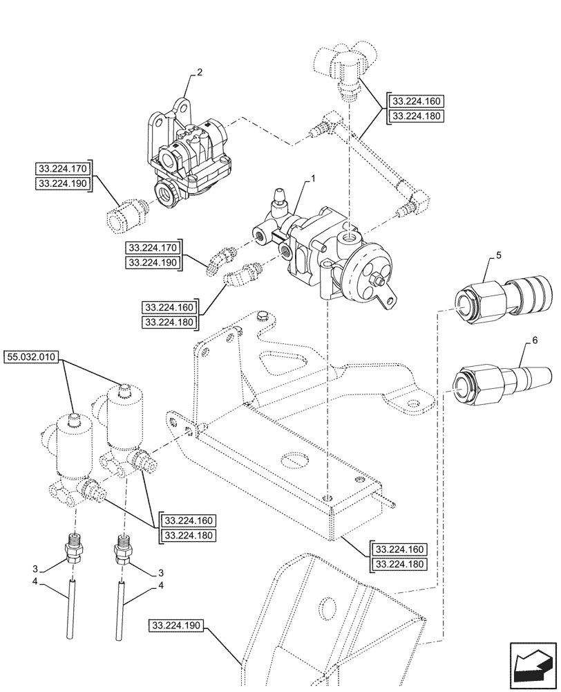 Схема запчастей Case IH OPTUM 270 CVT - (33.224.150) - VAR - 758044 - PNEUMATIC TRAILER BRAKE, UK (33) - BRAKES & CONTROLS