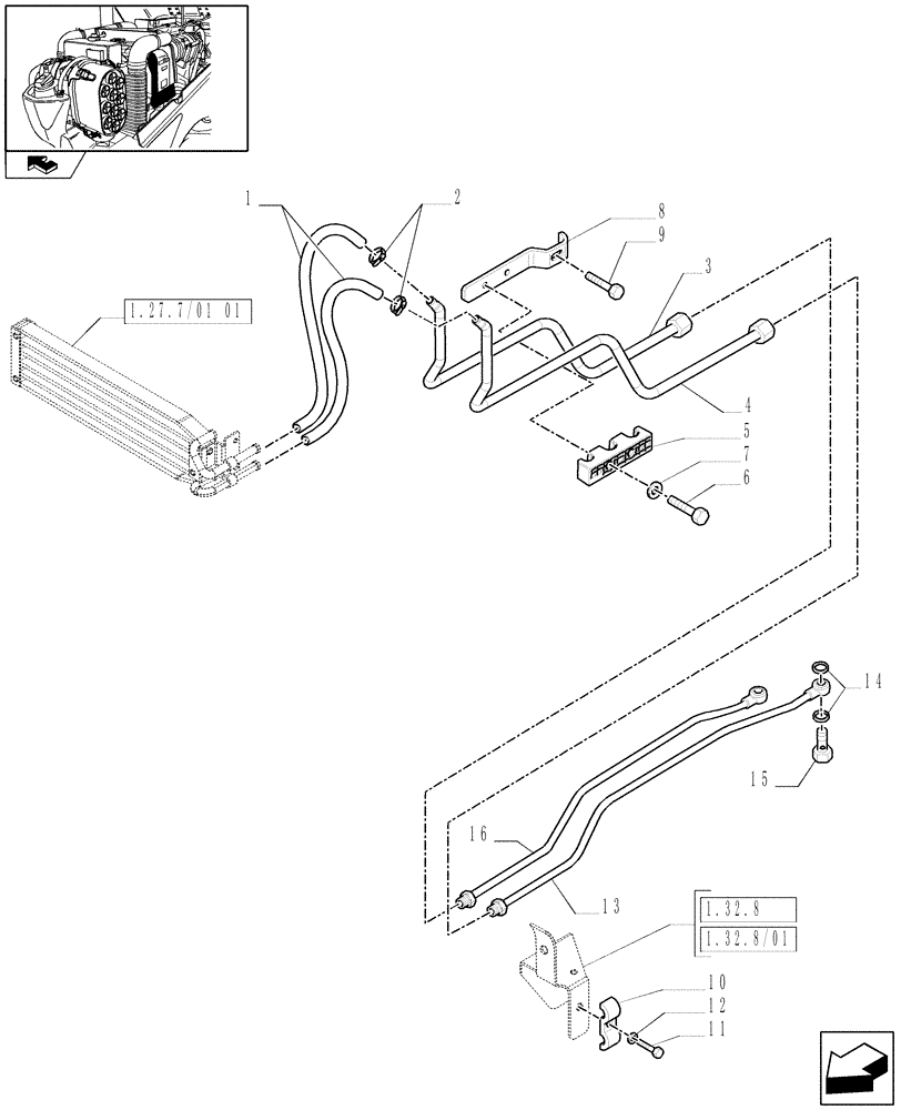 Схема запчастей Case IH FARMALL 105N - (1.27.7/01[02]) - PUMP AND OIL COOLER - PIPES (VAR.335823-336823 / 743524; VAR.334823) (03) - TRANSMISSION