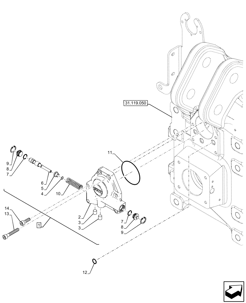 Схема запчастей Case IH OPTUM 270 CVT - (31.104.030) - VAR - 758794 - REAR PTO, ELECTROHYDRAULIC ENGAGEMENT, MANIFOLD (31) - IMPLEMENT POWER TAKE OFF