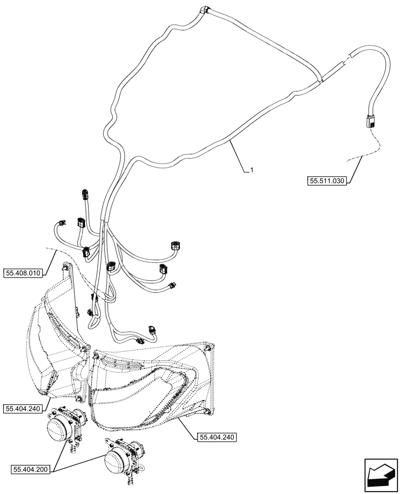 Схема запчастей Case IH OPTUM 270 CVT - (55.511.070) - VAR - 758250 - HEADLIGHT, WIRE HARNESS (55) - ELECTRICAL SYSTEMS