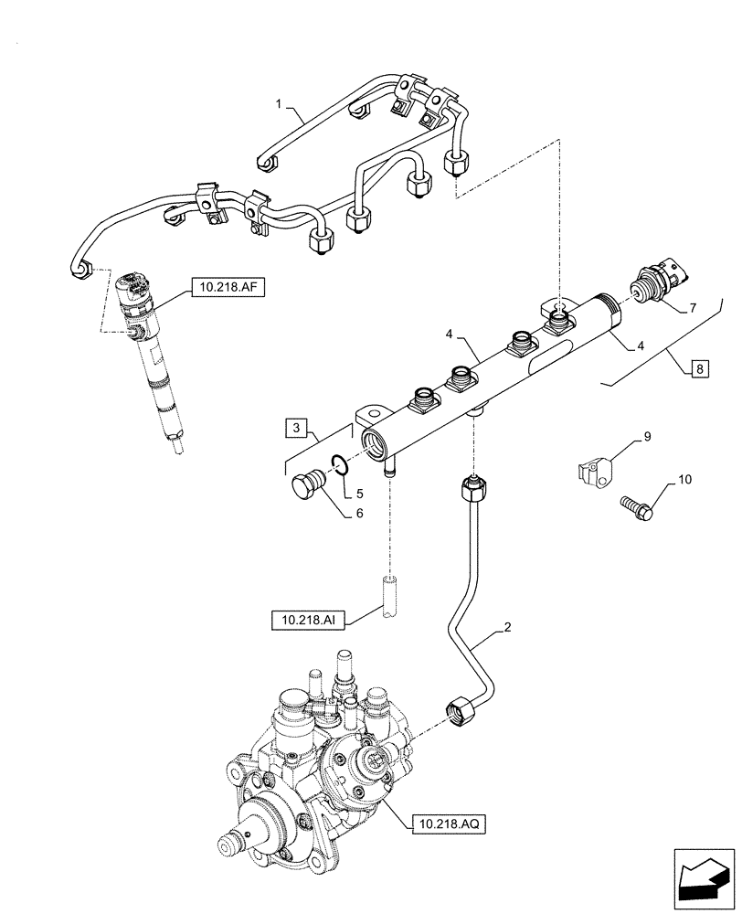 Схема запчастей Case IH F5GFL413A B021 - (10.218.AA) - INJECTION EQUIPMENT - PIPING (10) - ENGINE