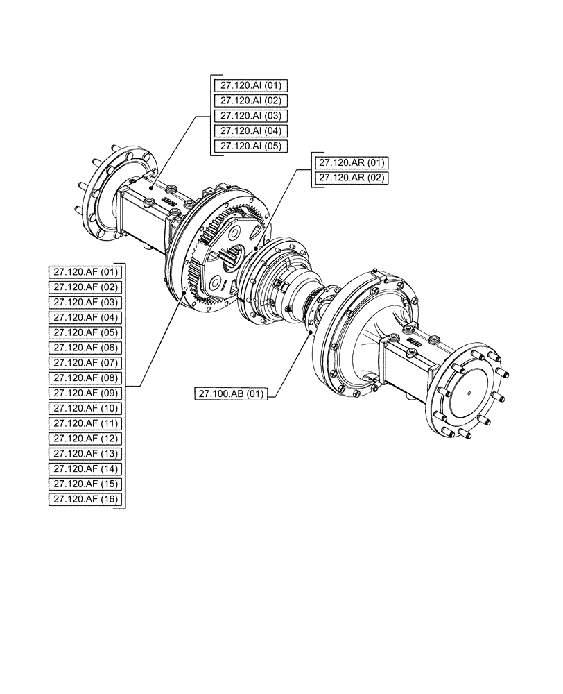 Схема запчастей Case IH PUMA 185 - (00.000.27) - PICTORIAL INDEX - REAR AXLE SYSTEM (00) - GENERAL & PICTORIAL INDEX