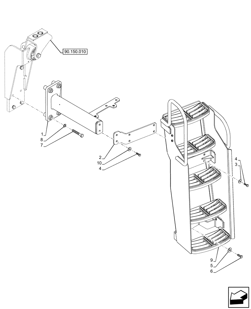 Схема запчастей Case IH OPTUM 270 CVT - (90.118.010) - LADDER, LH (90) - PLATFORM, CAB, BODYWORK AND DECALS