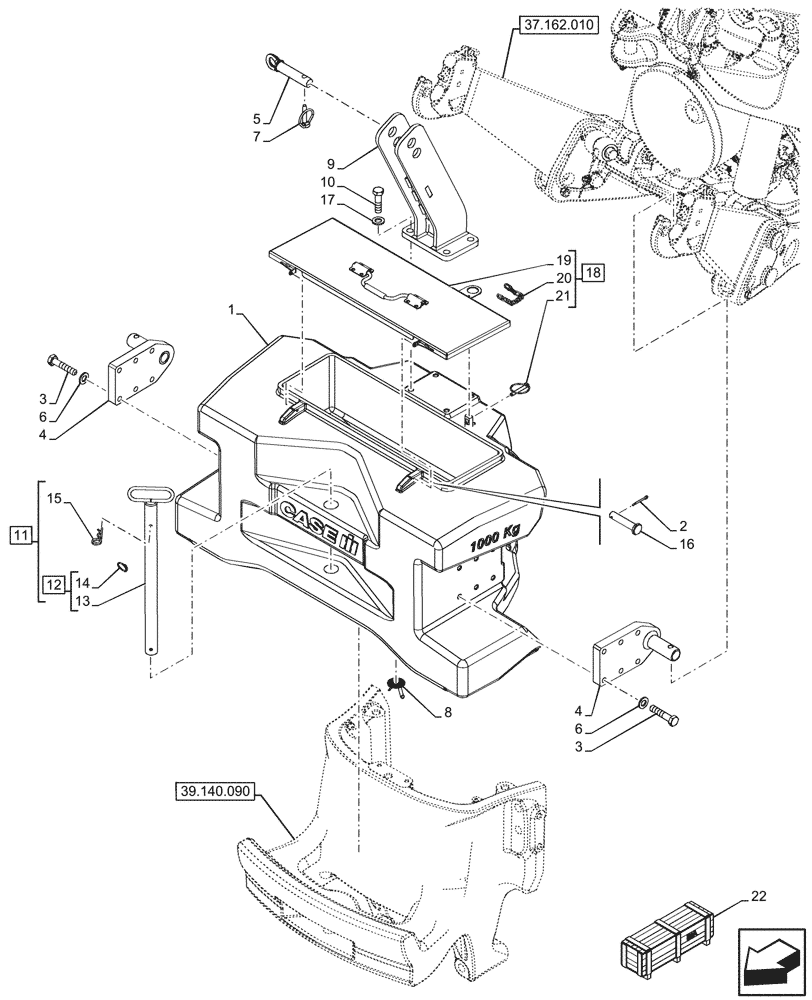 Схема запчастей Case IH OPTUM 270 CVT - (39.140.010) - VAR - 758777 - FRONT, BALLAST 1000 KG (39) - FRAMES AND BALLASTING