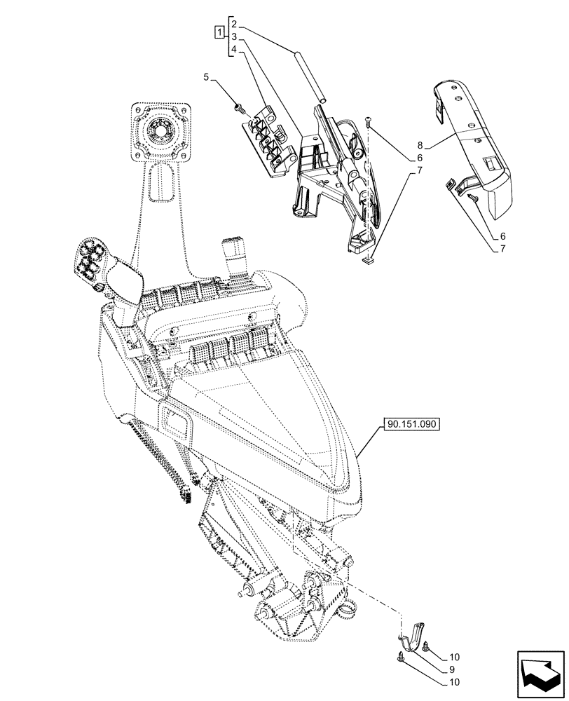 Схема запчастей Case IH OPTUM 270 CVT - (90.151.070) - ARMREST CONTROLS EHR (90) - PLATFORM, CAB, BODYWORK AND DECALS