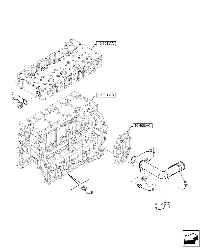 Схема запчастей Case IH F5GFL413A B021 - (10.400.AE) - PIPING - ENGINE COOLING SYSTEM (10) - ENGINE