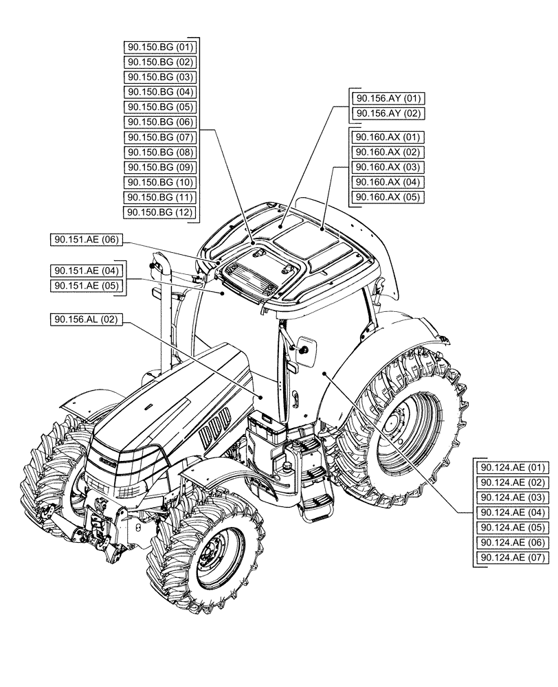 Схема запчастей Case IH PUMA 185 - (00.000.90[03]) - PICTORIAL INDEX - PLATFORM, CAB, BODYWORK AND DECALS (00) - GENERAL & PICTORIAL INDEX
