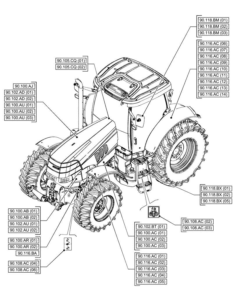 Схема запчастей Case IH PUMA 185 - (00.000.90[01]) - PICTORIAL INDEX - PLATFORM, CAB, BODYWORK AND DECALS (00) - GENERAL & PICTORIAL INDEX