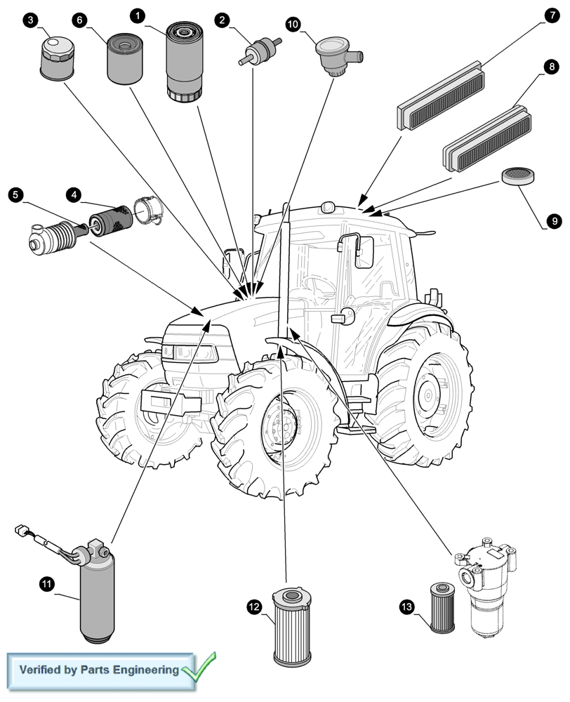 Схема запчастей Case IH FARMALL 80 - (05.100.04[01]) - MAINTENANCE PARTS - FILTERS (00) - GENERAL