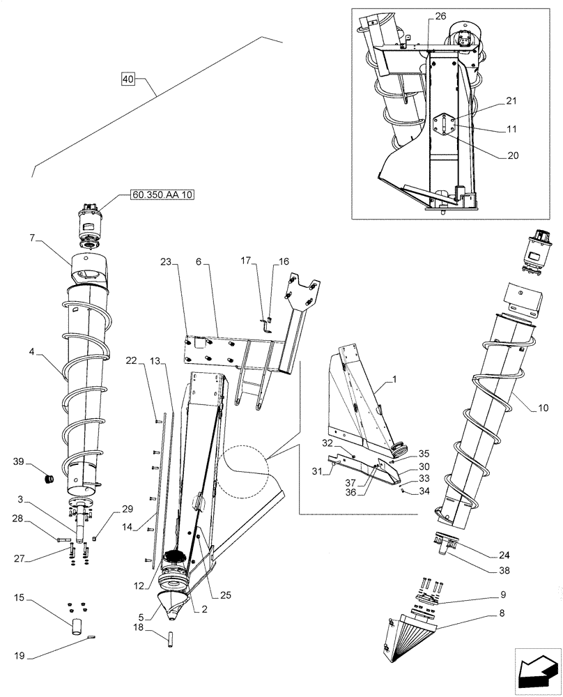 Схема запчастей Case IH A8800 - (60.350.AA[11]) - CROPDIVIDERS SR, LH (60) - PRODUCT FEEDING