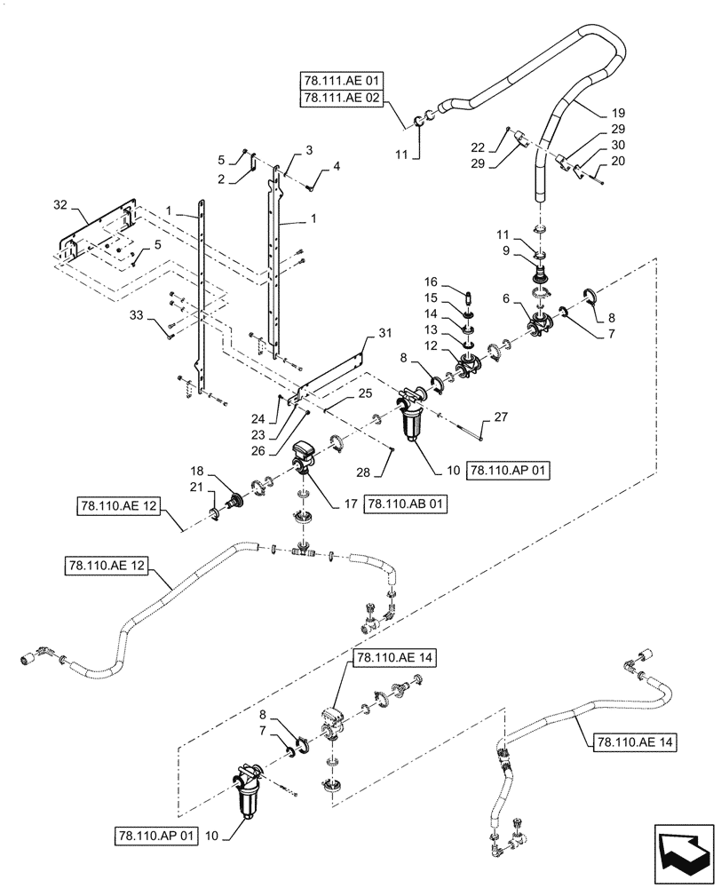 Схема запчастей Case IH PATRIOT 2250 - (78.110.AE[13]) - BOOM PLUMBING, CENTER, 20" NOZZLE SPACING, 6 SECTION, 80, BSN YGT042519 (78) - SPRAYING