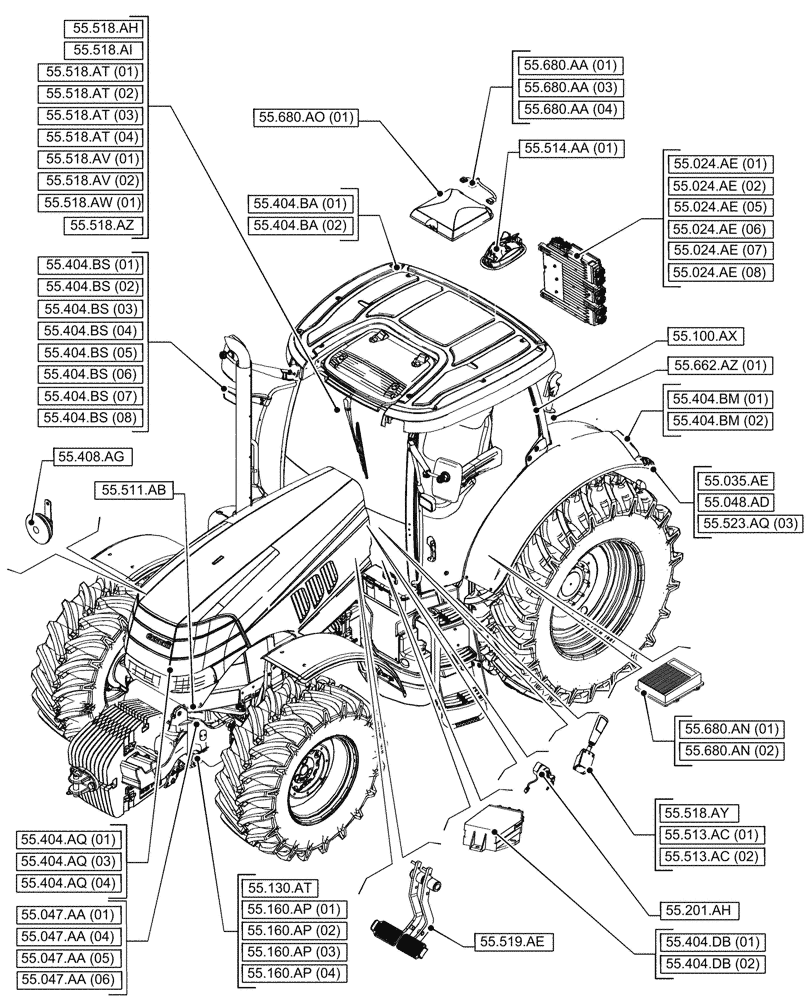 Схема запчастей Case IH PUMA 185 - (00.000.55[01]) - PICTORIAL INDEX - ELECTRICAL SYSTEMS (00) - GENERAL & PICTORIAL INDEX